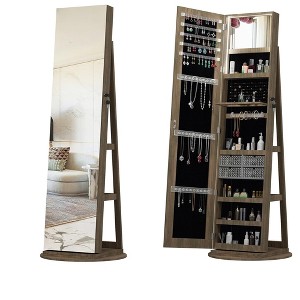 QingMoon 360° Swivel Full Length Mirror, with Lockable Standing Jewelry Cabinet Organizer for Bedroom, Cloakroom and Living Room - 1 of 4