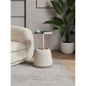 Sapphtopaz Modern End Table with Pleated Upholstered Sofa Table with Round Gold Steel Table Top Elegant Side Table for Living Room, Bedroom - 1 of 4