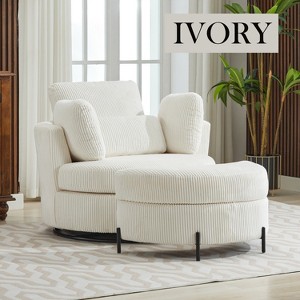 Hrinhom 42"W Corduroy Upholstered Swivel Barrel Armchair ,Club Chair With Storage Ottoman - 1 of 4