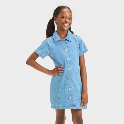 Girls' Short Sleeve Denim Dress - Cat & Jack™ Medium Wash : Target