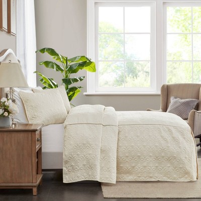 King Cream Microfiber Quilted Bedspread Set with Shams