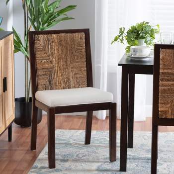 bali & pari Joana Modern Bohemian Dark Brown Mahogany Wood and Natural Seagrass Dining Side Chair