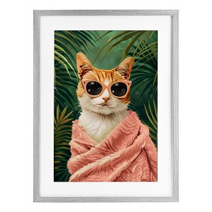 Stupell Industries Cozy Cat and Tropical Plants Framed Print Under Glass Art - 1 of 4
