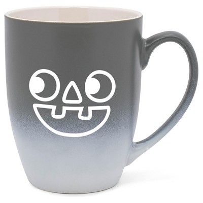 Elanze Designs Pumpkin Face Two Toned Ombre Matte Grey and White 12 ounce Ceramic Stoneware Coffee Cup Mug
