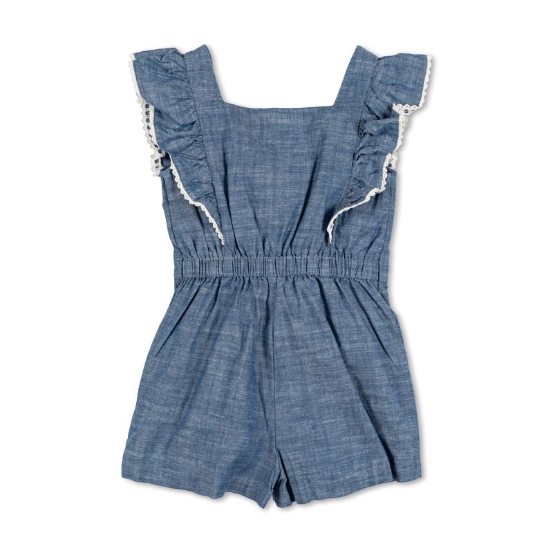 Hope & Henry Girls' Button Front Ruffle Romper, Kids, 3 of 5