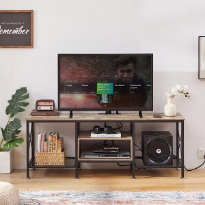 VECELO TV Stand for TVs Up to 80" with Power Outlets, Media Console TV Table for Living Room, Bedroom, Brown/Gray - 1 of 4
