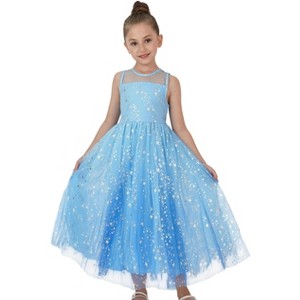 2Bunnies Girls’ Sparkle Sequin Star Tulle Maxi Dress - 1 of 4