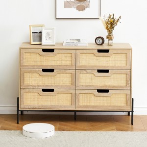 Large Wide 6 Drawer Dresser,  Sturdy Metal Legs  Farmhouse Chest of Drawer  for Closet, Living Room, Bedroom, - 1 of 4