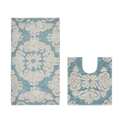 Medallion Collection 2 Piece 100% Cotton Tufted Bathroom Rug Set  with Non-Slip Backing, Machine Washable, Tumble Dry Bath Mat