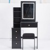 Okak Vanity Table Mirror with Lights and Table Set, 41" Large Size Left Bedside Cabinet Vanity Table and Cushioned Stool, 3-color Switch - 4 of 4