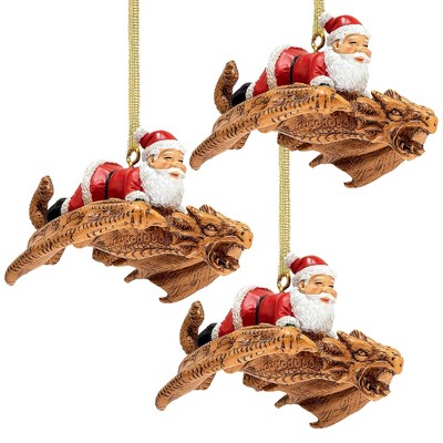 Design Toscano Santa and the Snowdragon 2020 Holiday Gothic Ornament: Set of Three
