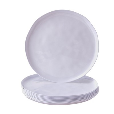 Silver Spoons Hammered Plastic Plates for Party, Heavy Duty Disposable Dinner Set, White (10 PC), Lava Collection