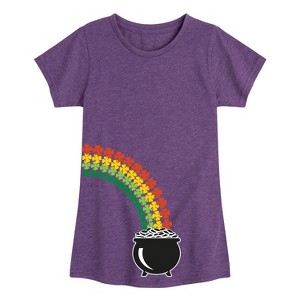 Girls' - Instant Message - St. Patrick's Day Follow the Clover Rainbow to a Pot of Gold Fitted Short Sleeve Graphic T-Shirt - 1 of 4