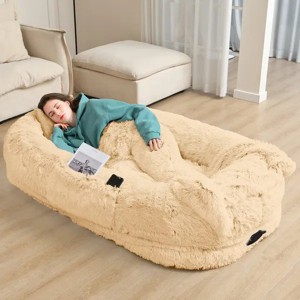 Large Washable Faux Fur Orthopedic Dog Bed for People and Pets, Extra Plush Pillow and Blanket Set, Premium Support for Napping and Doze Off - 1 of 3