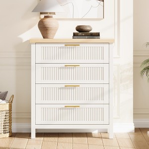 Fluted Dresser for Bedroom, 35.4'' Tall Chest of Drawers with 4 Storage Drawers, Modern Wood Clothing Organizer Cabinet - 1 of 4