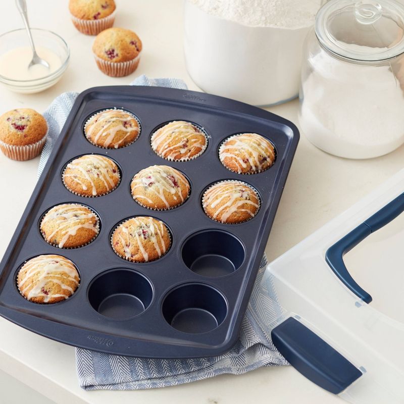 Wilton 12 Cup Diamond-Infused Non-Stick Muffin and Cupcake Pan Navy Blue, 3 of 7