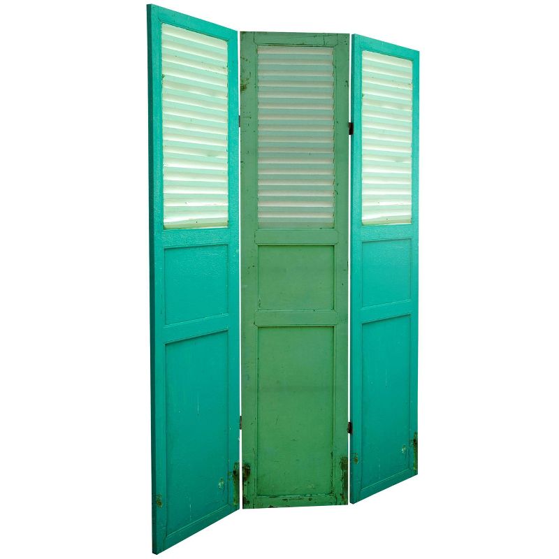 6&#34; Double Sided Distressed Door Panel Canvas Room Divider Green - Oriental Furniture, 5 of 10