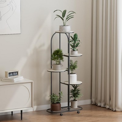 Plant Shelving Flower Pot Holder Wrought Iron Corner Multiple Planter Rack Organizer With Wheels Plant Shelves For Room Corner Balcony Garden Patio