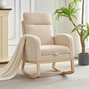 Rocking Chair Nursery, Modern Upholstered Glider Rocker with Side Pocket, High Backrest Padded Seat Accent Armchair for Living Room, Nursery, Bedroom - 1 of 4