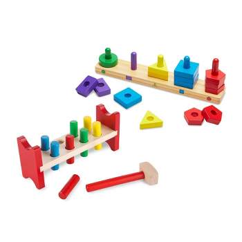 Melissa & Doug Classic Wooden Toy Bundle - Pound-A-Peg, Stack and Sort Board