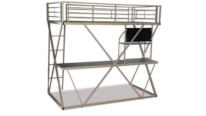 Zachary Modern Industrial Pewter Metal Kids&#39; Twin Loft Bed with Built in Study Desk - Powell, 2 of 13, play video