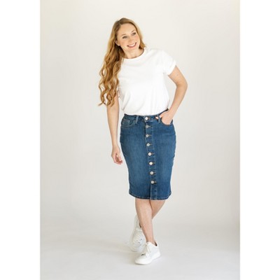 Inherit Zana Front Button Denim Midi Skirt