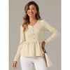 Allegra K Women's Long Sleeve Ruffled Hem Decorative Buttons V-Neck Waffle Knit Tops - 3 of 4