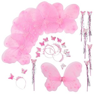 Butterfly Craze Girls' Fairy Wings with Wands and Headbands - Pack of 6, Costumes and Dress Up Set For Kids - Pink - 1 of 4
