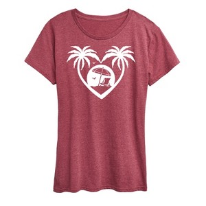 Women's - Instant Message - Palm Trees Heart Scene Short Sleeve Graphic T-Shirt - 1 of 4