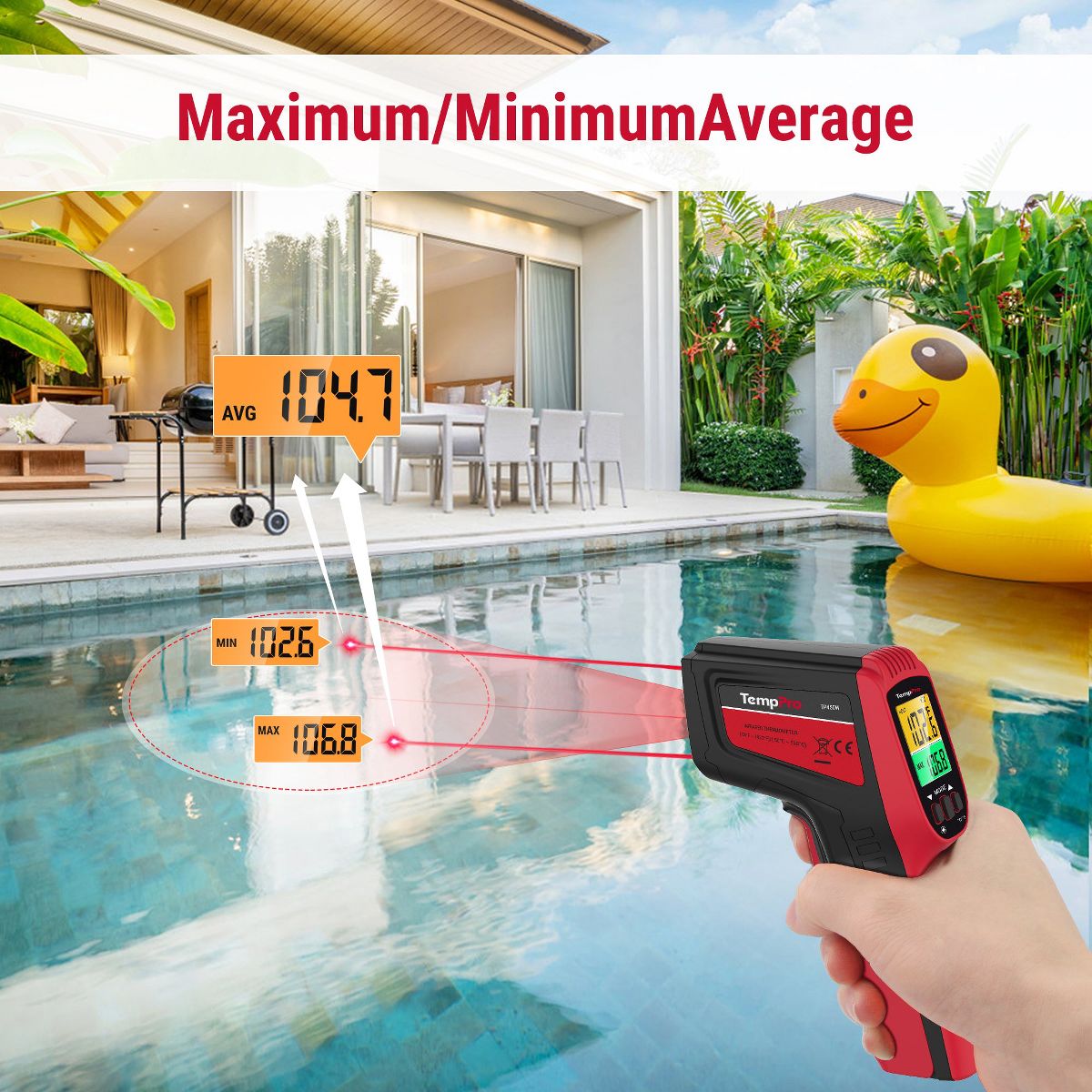 TempPro TP450W Dual Laser Temperature Gun for Cooking, Digital Infrared Thermometer for Pizza Oven Grill, Laser Thermometer Gun - thumbnail 3