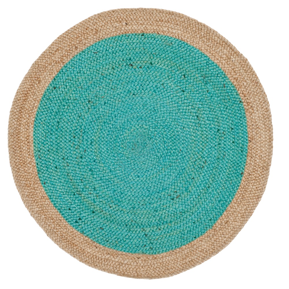 Teal/Natural Solid Woven Round Accent Rug 4' - Safavieh