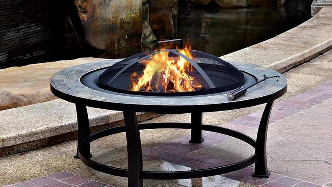 Wood Burning Fire Pit with Round Slate Table - AZ Patio Heaters, 2 of 5, play video