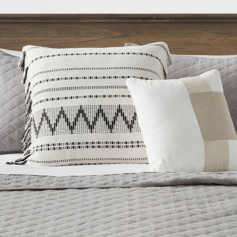 Euro Woven Stripe with Fringe Decorative Throw Pillow Off-White/Black - Threshold&#8482;, 3 of 9