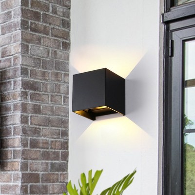 Black Aluminum Cube Dimmable Outdoor Wall Light, 2 Pack