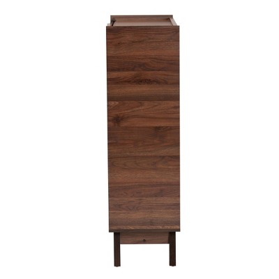 Paricia Mid-Century Modern Walnut Brown Wood Shoe Cabinet