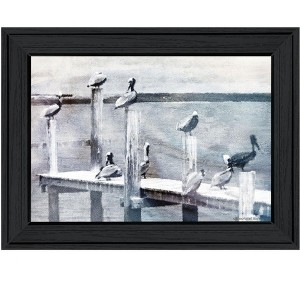 HomeRoots Birds on a Pier Black Framed Print Wall Art - 1 of 4