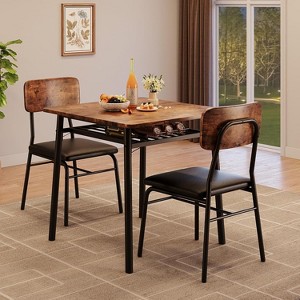 3-Piece Dining Set for 2 with Square Table, Storage Rack, Metal Frame, and Upholstered Chairs, Perfect for Small Spaces, Apartments, and Kitchens. - 1 of 4