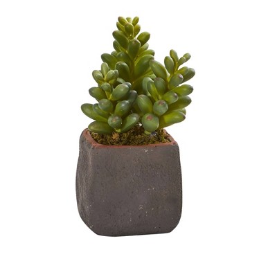 Set of Three Green Faux Succulent Plants in Ceramic Pots