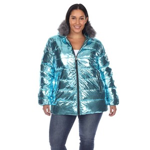 Plus Size Metallic Puffer Coat with Hoodie - White Mark - 1 of 4