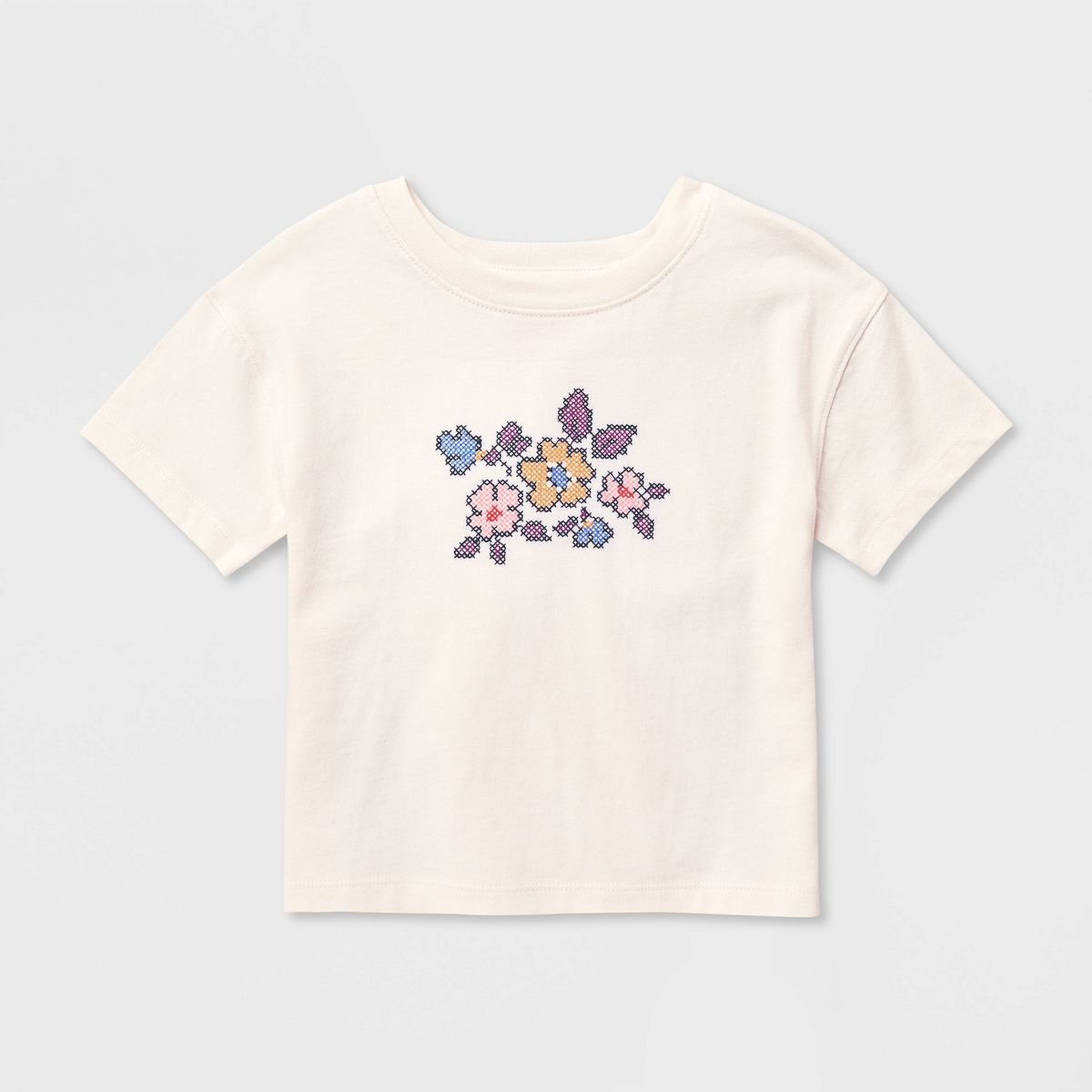 Toddler Girls' Cross Stitch Floral Oversized T-Shirt - Cat & Jack™ Cream - thumbnail 2
