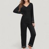 Anna-Kaci Lounge Women's Contrast Trim Long Sleeve V-Neck Pajama Top and Lounge Pants Two Piece Sleepwear Set - 2 of 4