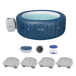 Bestway SaluSpa Milan AirJet Inflatable Hot Tub with EnergySense Cover, Blue + Bestway SaluSpa Underwater Non Slip Pool & Spa Seat (4 Pack) - 1 of 4