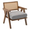 Mid-Century Farmhouse Accent Chair - Wood Armchair with Rattan Backrest & Linen Cushion for Living Room, Bedroom - 4 of 4