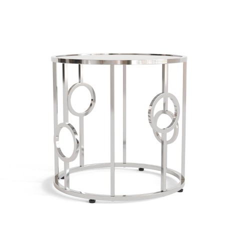 Oakmonte Mirrored Round End Table Chrome - HOMES: Inside + Out: Art Deco, Living Room Furniture, Tempered Glass - image 1 of 4