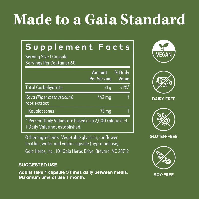 Gaia Herbs Kava Root - Helps Sustain a Sense of Natural Calm and Relaxation During Times of Stress - 60 Vegan Liquid Phyto-Capsules, 2 of 9