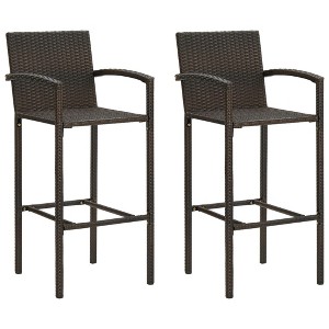 vidaXL Bar Stools 2 pcs Brown Poly Rattan - 1 of 4