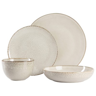 Cream Ceramic 16-Piece Dinnerware Set with Reactive Glaze