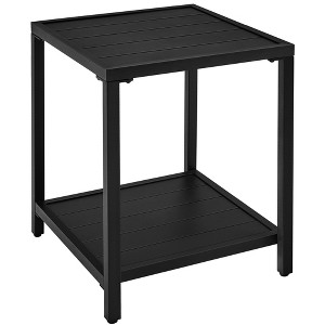 Yaheetech Two-layer Patio End Table with Slatted Design and Storage Bottom Shelf, Black - 1 of 4