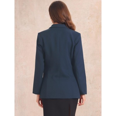 Allegra K Women's Lapel Collar Long Sleeve Shoulder Pads Blazer Dark Blue Medium — фото 3