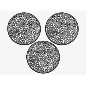 A1HC Rubber Multi Functional Garden Stepping Stone Paisley Round Black Mat , 14"X14" Set of 3 - 1 of 4